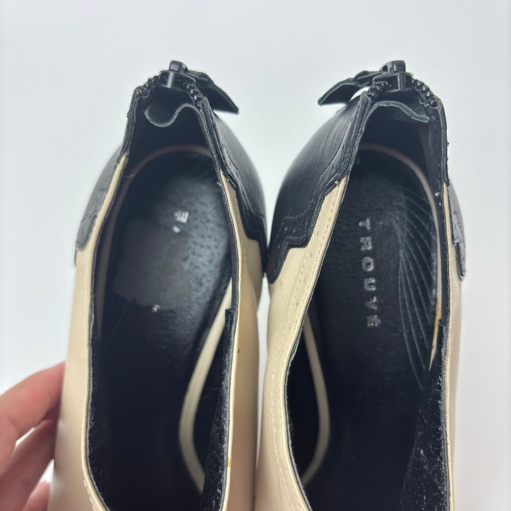 Trouve Two Tone Black & Ivory Vintage Style Stiletto Peep Toe Leather Booties-10 - Picture 6 of 10